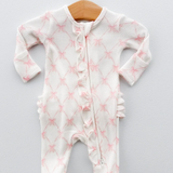 Pink Ribbon Bow 2 Way Zip Footie