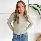 Fitted Ribbed Long Sleeve Top-Seagrass