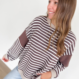 Brown & White Striped Long Sleeve Top