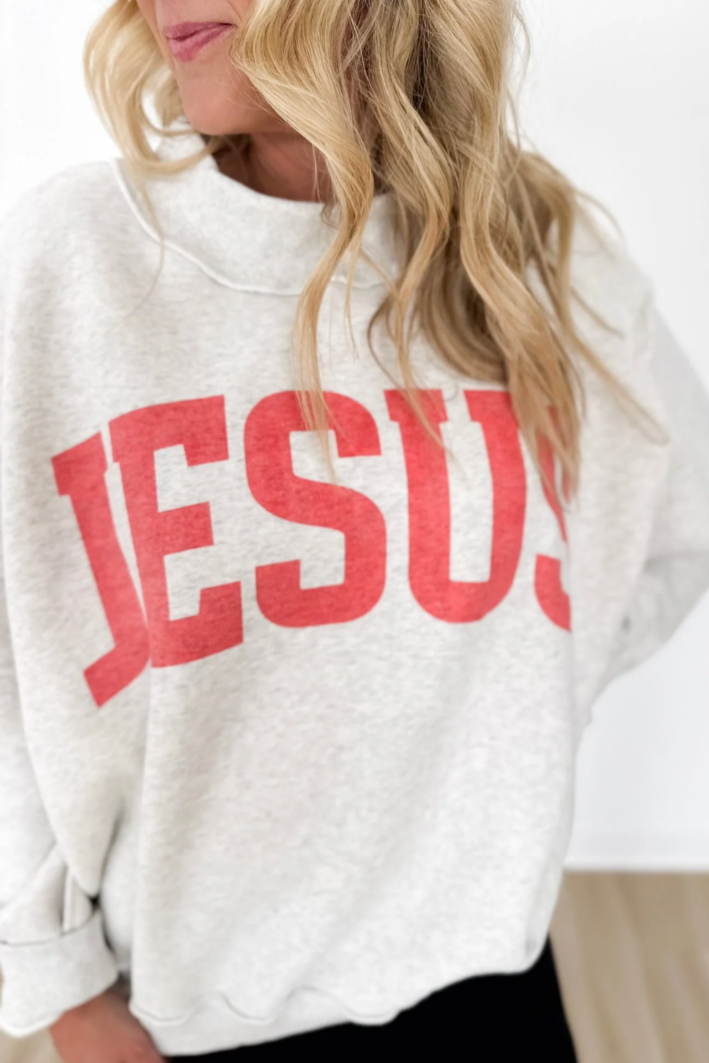 Ash Grey Jesus Mock Neck Sweatshirt