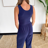 Navy V-Neck Cropped Jumpsuit