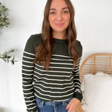 Forest Green Cream Striped Top