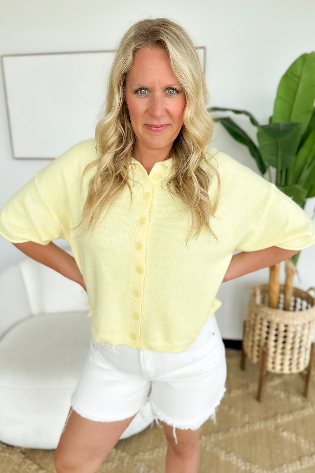 Yellow Button Short Sleeve Cardigan