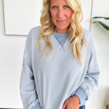 Grey Stripe Drop Shoulder Pullover