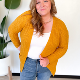 Brianna Mustard Cable Knit Cardigan-Curvy