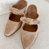Camel Suede Slip on Heeled Mules