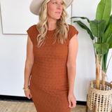 Cinnamon Textured Short Sleeve Midi Dress