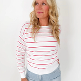 Open Weave Pointelle White/Pink Top