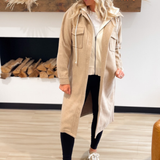 Soft Knit Solid Latte Button Down Hooded Coat