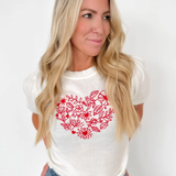 Heart Floral Stitching Puff Sleeve Top