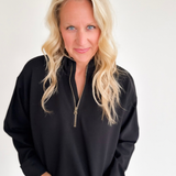 Black Ribbed 1/2 Zip Cropped Pullover