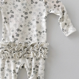 White/Grey Floral 2 Way Zip Ruffle Footie