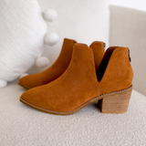 Camel Suede Pointed Toe Ankle Boots