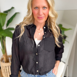 Black Oversized Button Up Lightweight Top