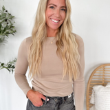 Double Layer Boat Neck Taupe Top