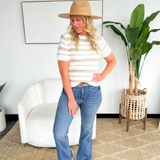 Ivory/Taupe Stripe Short Sleeve Knit Top