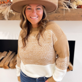 Color Block Striped Taupe Knit Sweater