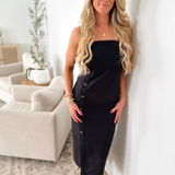Black Button Detail Linen Maxi Dress