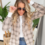 Mushroom Plaid Button Down Top