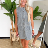 Indigo Denim Striped Button Front Denim Mini Dress