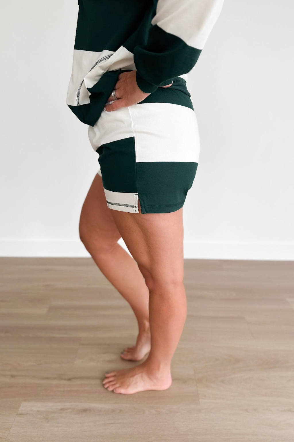 Hunter Green Striped Elastic Waistband Short