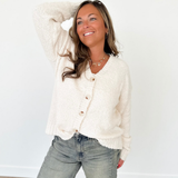 Cream Button Down V-Neck Cardigan