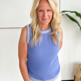 Indigo White Trim Knit Sleeveless Top