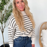 Striped Mock Neck Pullover Sweater