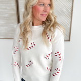 Candy Cane Sequin Ivory Sweater