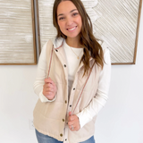 Cream Puffer Vest with Contrast Hood