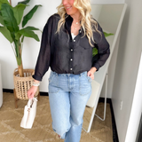 Black Oversized Button Up Lightweight Top