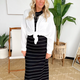 Black Soft Knit White Stripe Maxi Dress