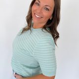 Pointelle Mint Short Sleeve Top