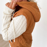 Camel Zip Up Vest with Sweater Sleeves