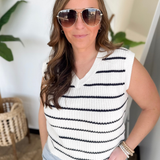 Navy/Cream Striped Knit Sweater Vest