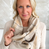 Beige Plaid Fringe Scarf