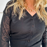 Lightweight V-Neck Button Cardigan-Black