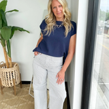 Kylie Stripes Wide Leg Just Black Denim Jeans