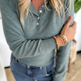Dusty Jade Button Neck Long Sleeve Top