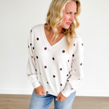 Cream Textured Brown Polka Dot Top