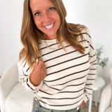 Ivory & Thin Brown Stripe Knit Sweater