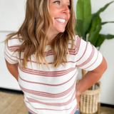 Ivory Knit Rust Thin Stripe Top