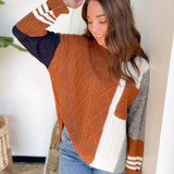 Color Block Cable Knit Sweater
