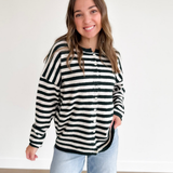 Forest Green/Ivory Striped Button Cardigan