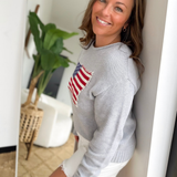 Grey Knit American Flag Sweater