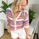 Multistriped Crochet Button Up Top