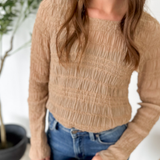 Taupe Sheer Smock Ruffle Top