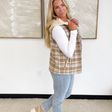 Taupe Contrast Hooded Plaid Vest