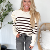 Striped Knit Sweater with Ruffle Sleeve Detail