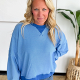 Blue Stripe Drop Shoulder Pullover